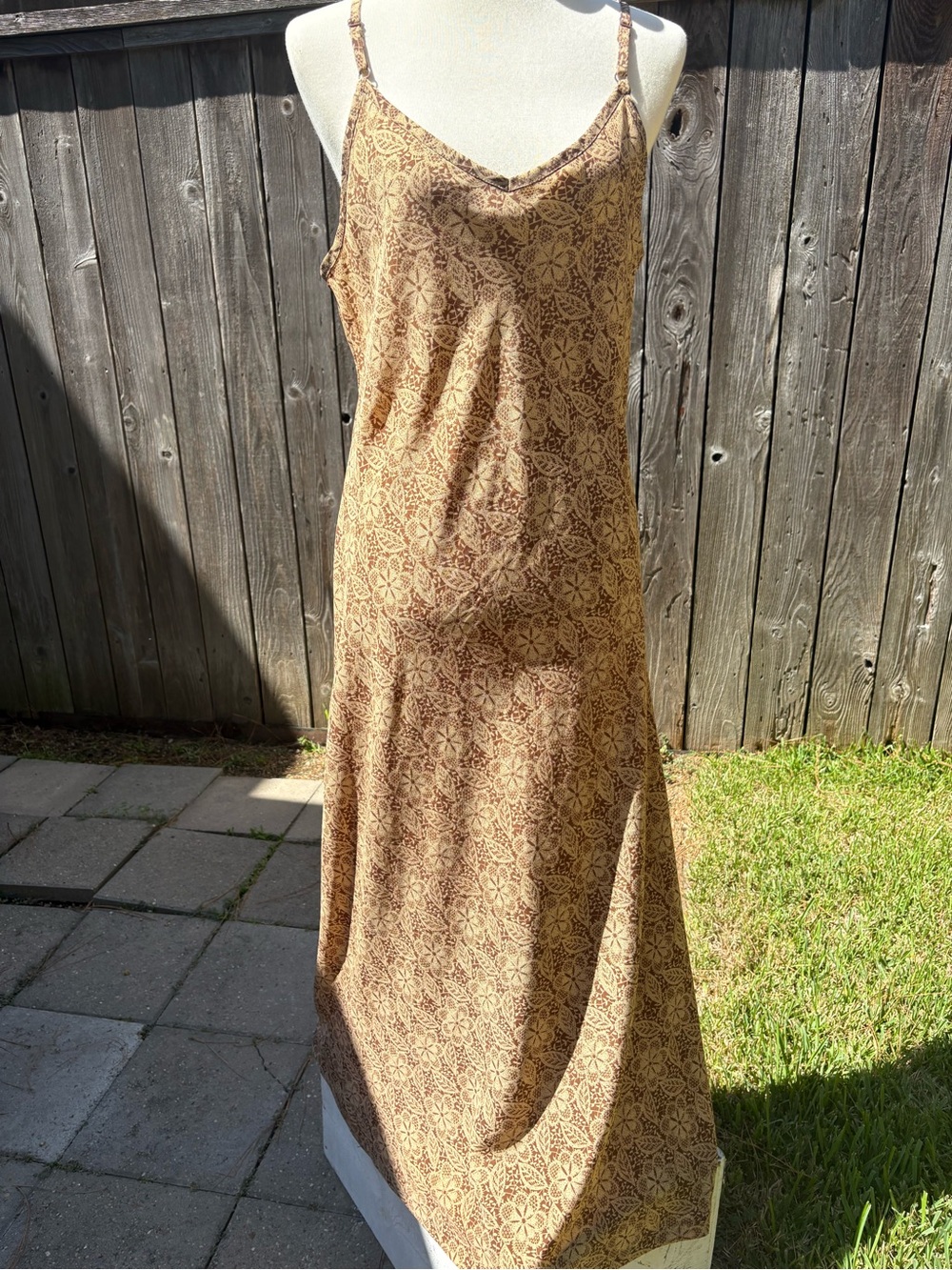Vintage Express Tan & Brown Printed Slip Dress